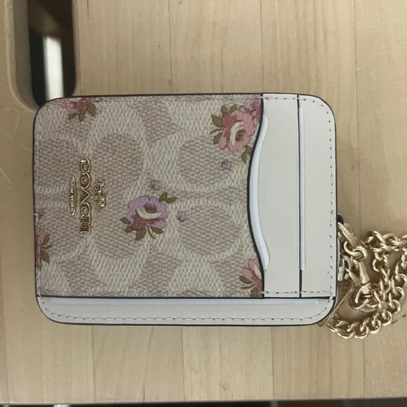 COACH Zip Card Case, Leather w Wrist Strap, ID Window, 3x4.5x0.75" Floral, CR971 - Picture 1 of 6
